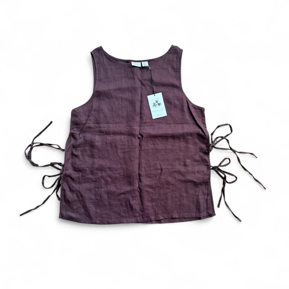 100% Linen Brown Sleeveless Tank Top Adjustable Size XL